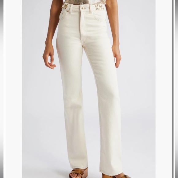 Rabanne Embellished Wide Leg Jeans (Nude) (FR34/US2)